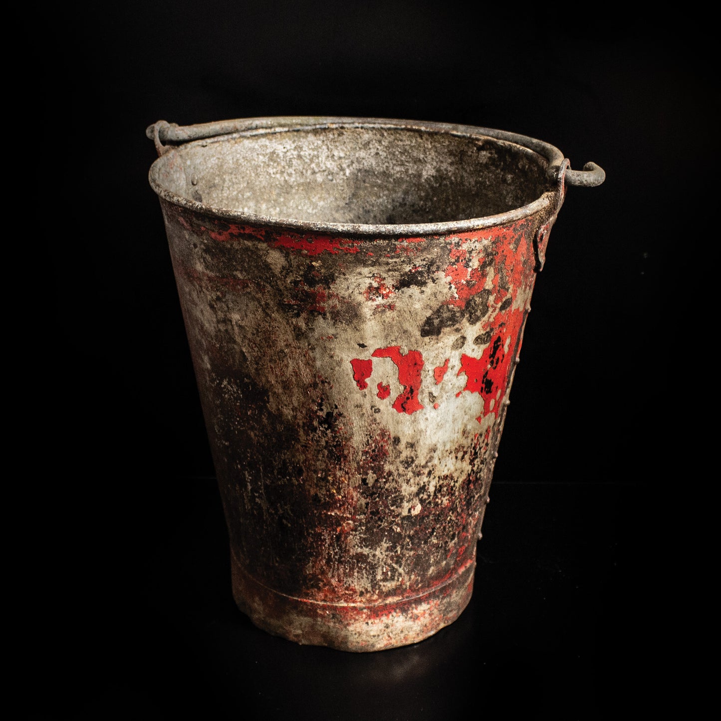 Antique Galvanised Riveted Original Painted Fire Bucket