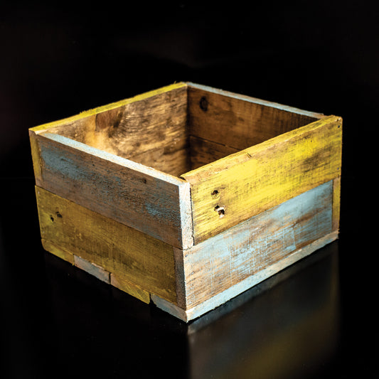 Reclaimed Rustic Blue / Yellow Contrast Painted Wooden Planter