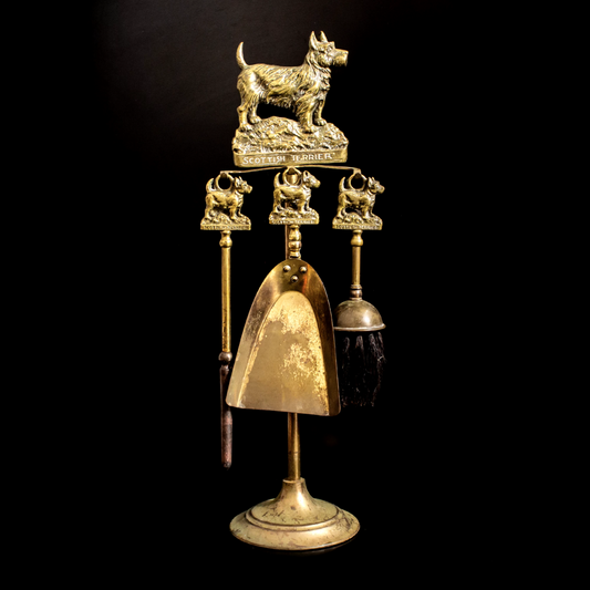Antique Vintage Scottish Terrier Brass Companion Set