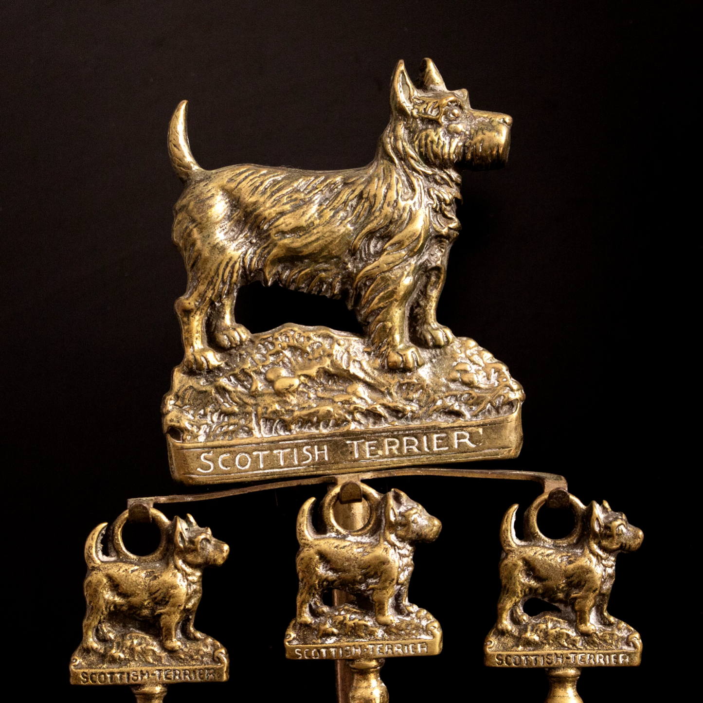 Antique Vintage Scottish Terrier Brass Companion Set