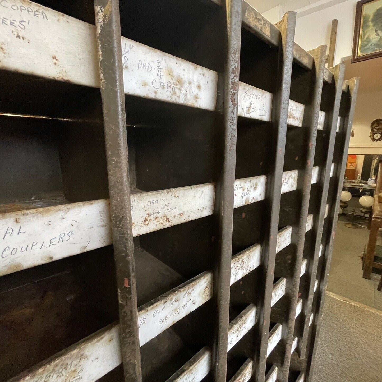 Vintage Industrial Metal Factory Pigeon Holes Cabinet
