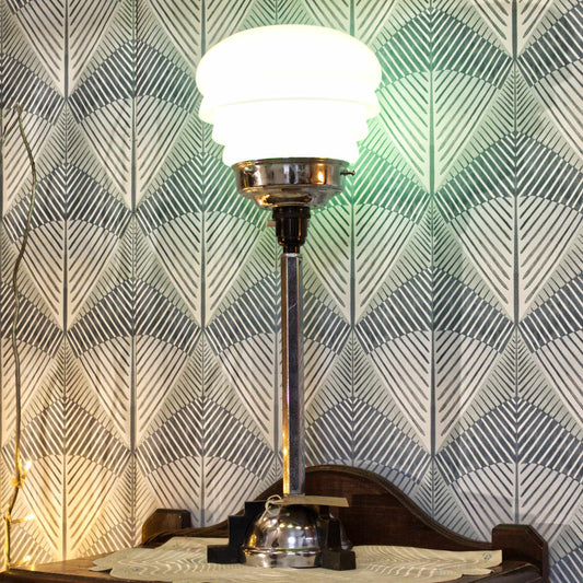 Vintage Art Deco Colour Changing Table Lamp With Chrome Base & Glass Shade
