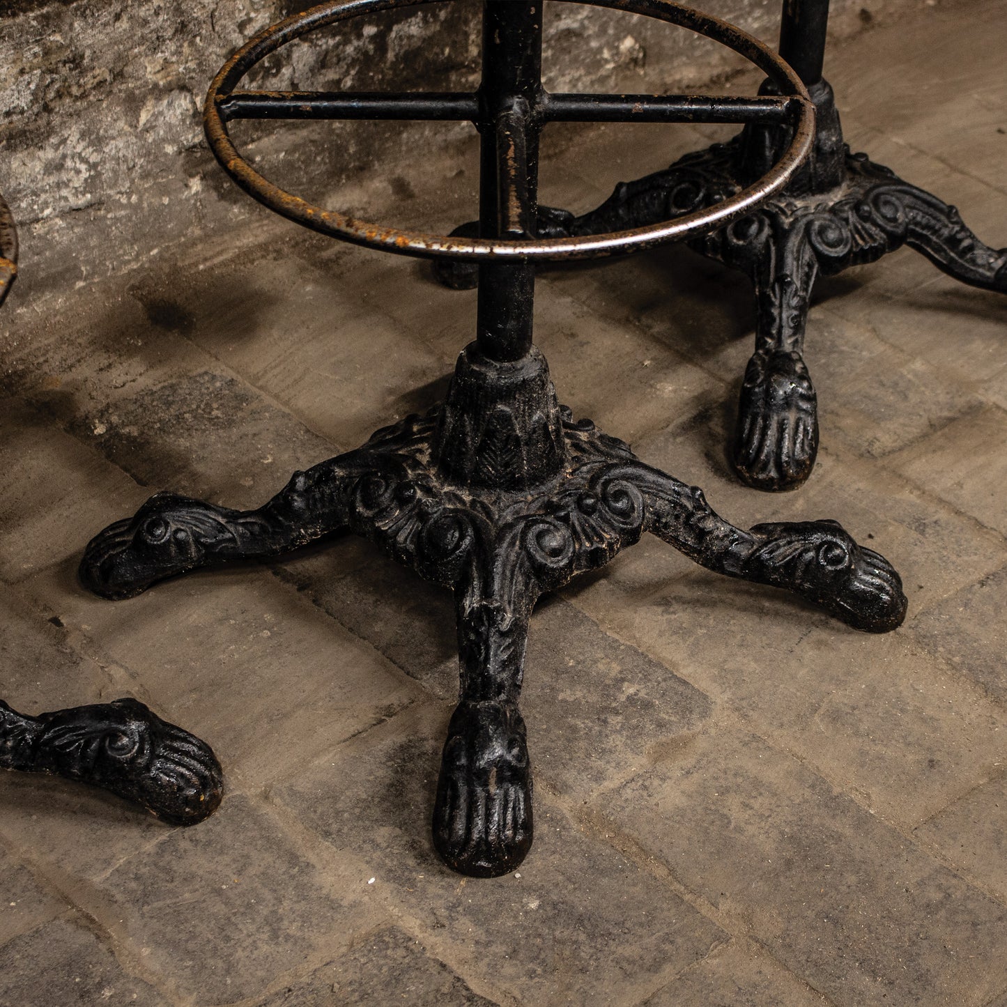 Vintage Cast Iron / Faux Leather Bar Stools x3 Very Heavy