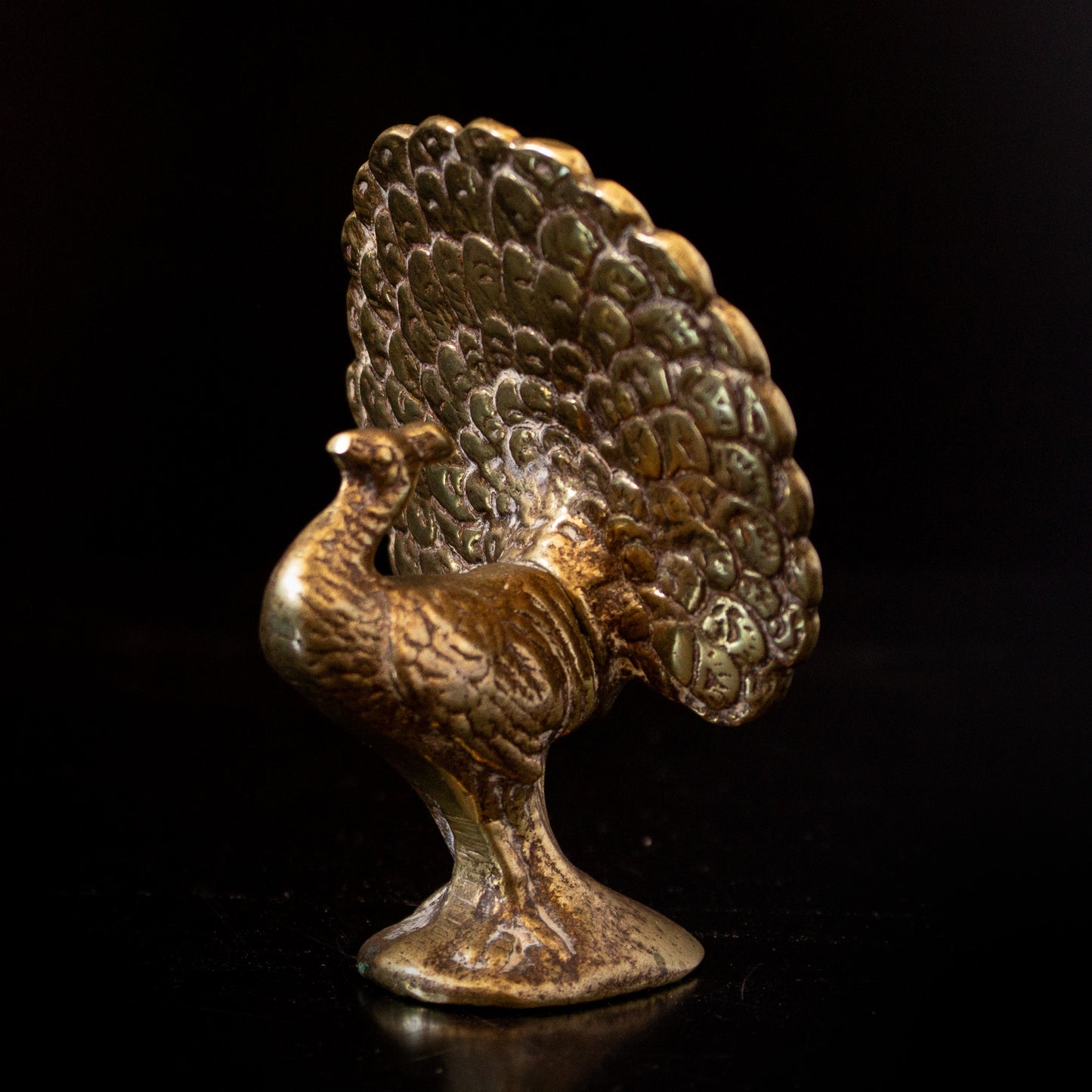 Vintage Small Solid Brass Peacock Figurine Ornament
