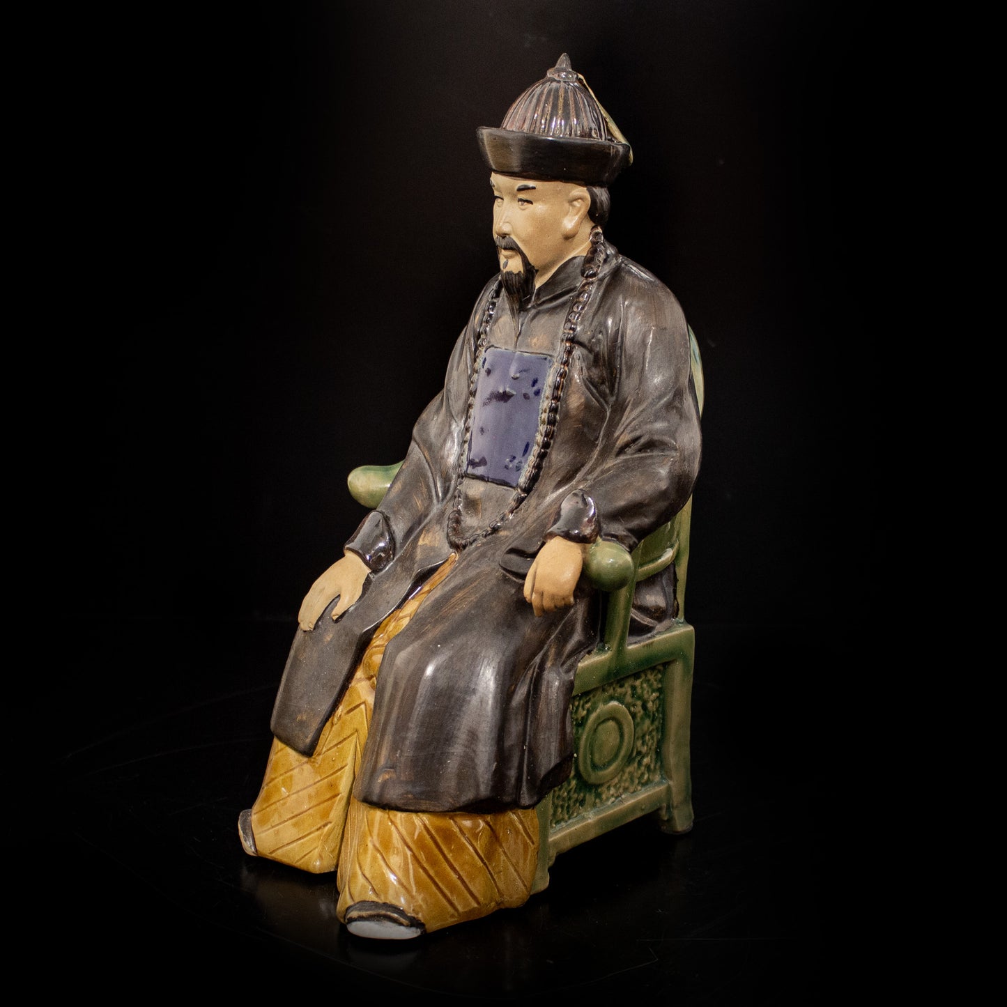 Vintage Asian Emperor Leader On Chair Ceramic Figurine Ornament