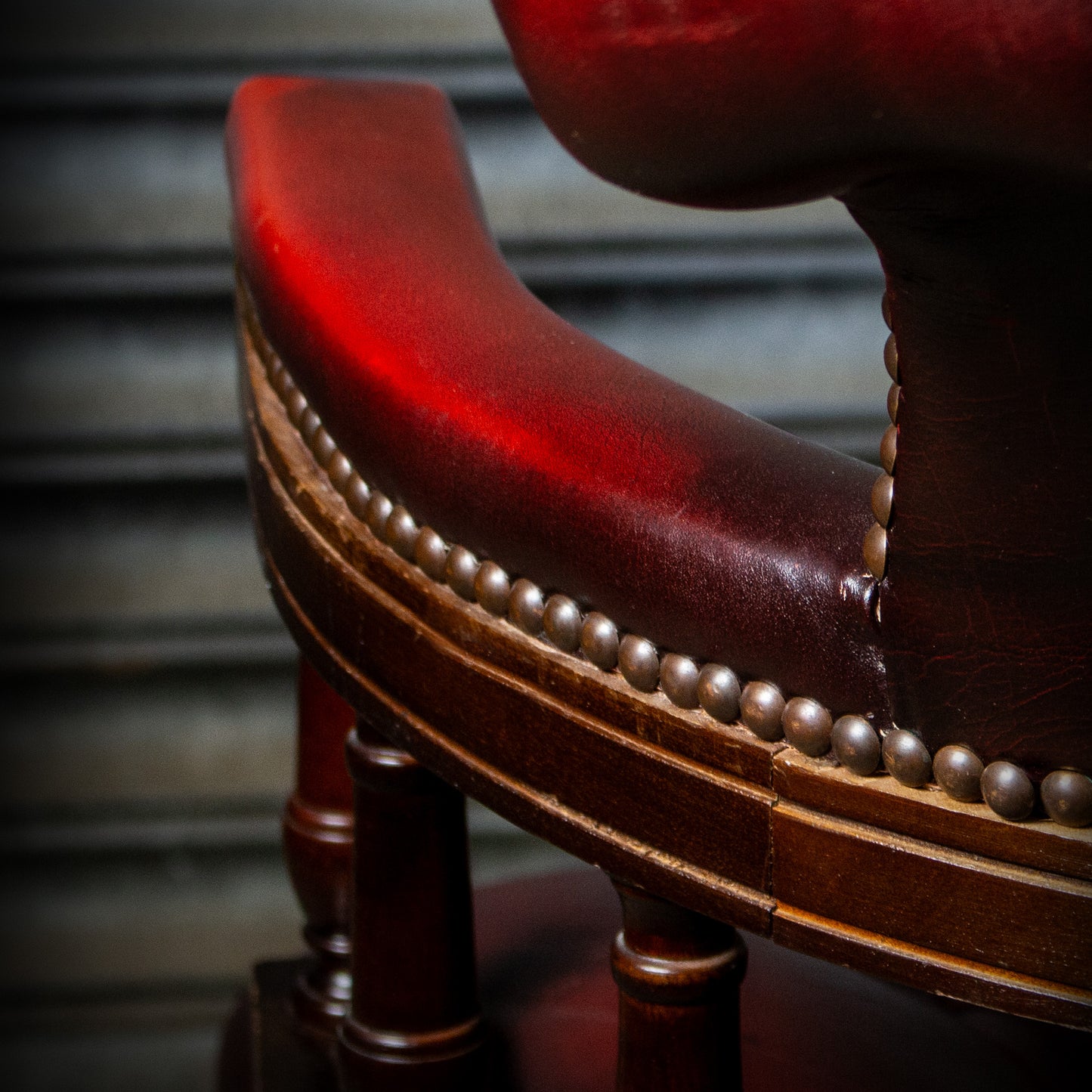 Antique Vintage Style Captains Swivel Desk Chair Oxblood Red Leather