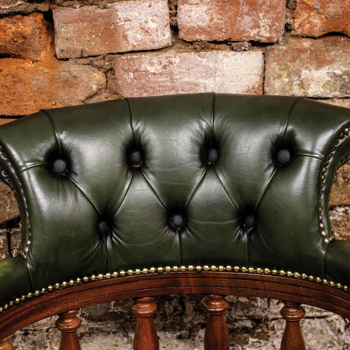 Vintage Green Leather Swivel Captains Chair