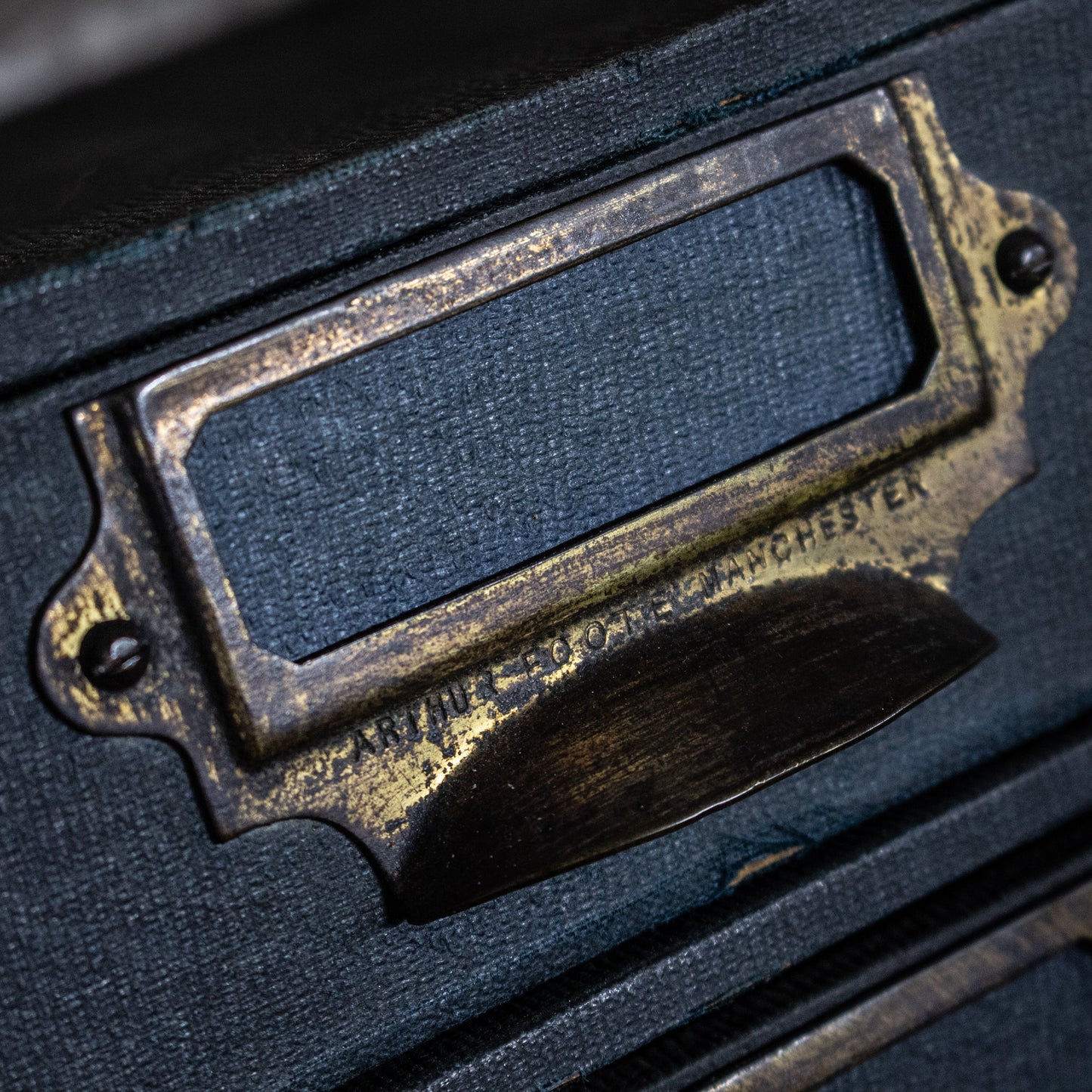 Vintage Blue Brass Handled Filing Cabinet Drawers