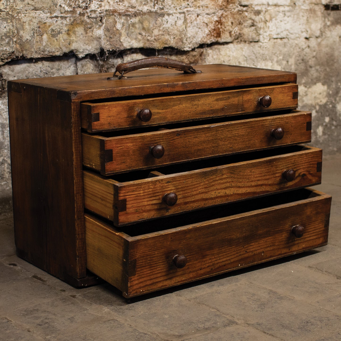 Antique Vintage Engineers Tool Chest Toolbox Wooden Drawers