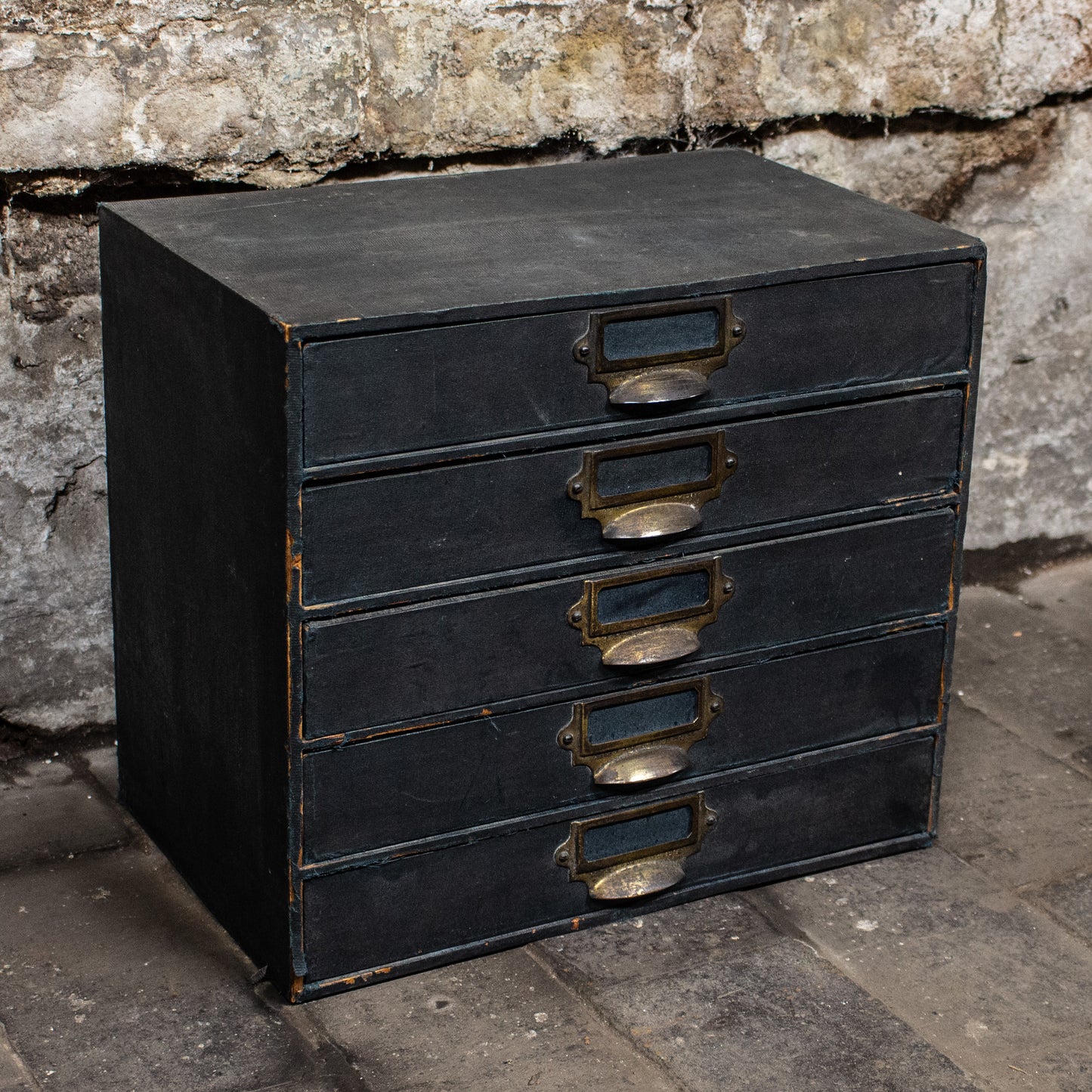 Vintage Blue Brass Handled Filing Cabinet Drawers