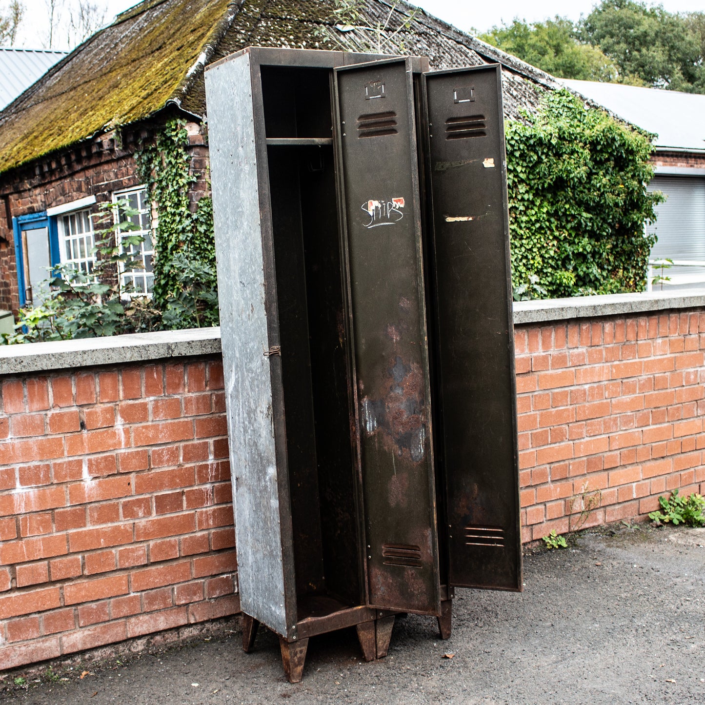 Vinatage Metal Factory Industrial Pair Of Lockers