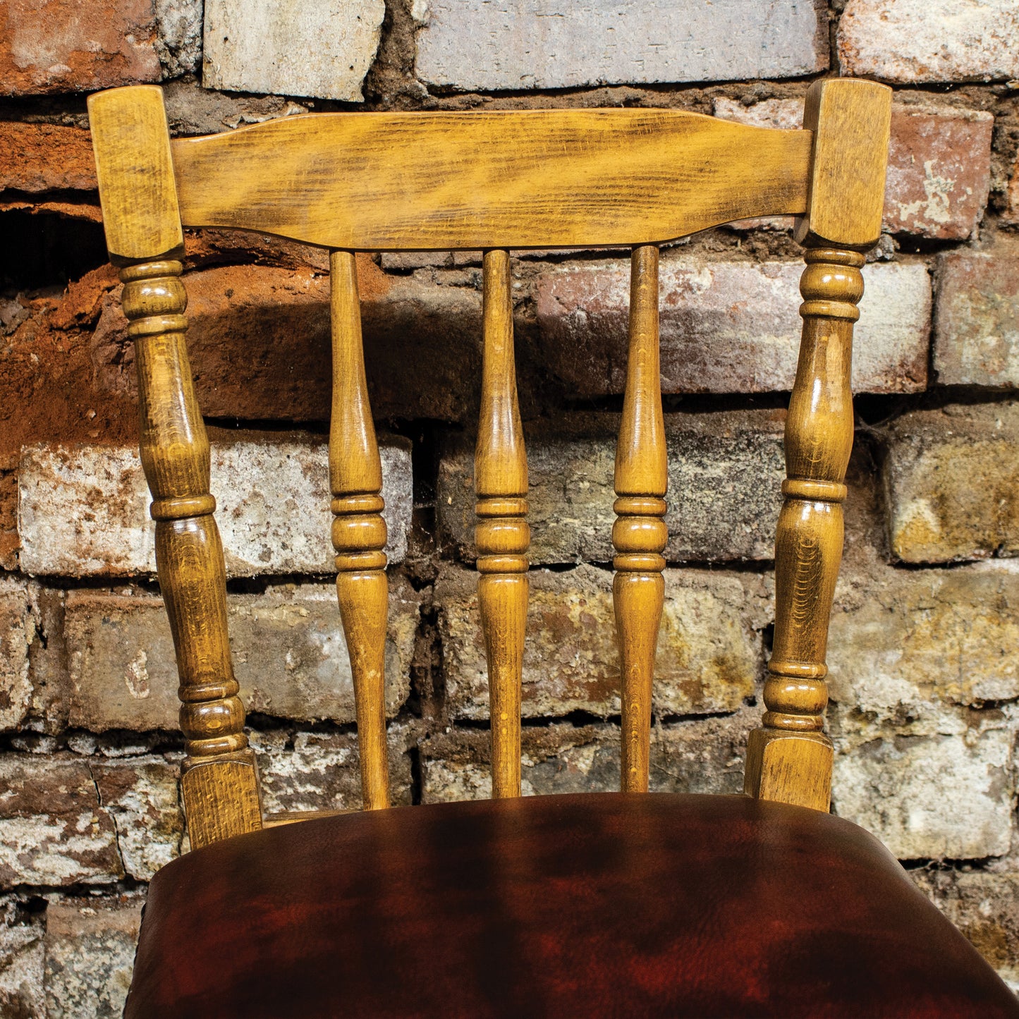 Vintage Oxblood Leather / Oak Bar Stool