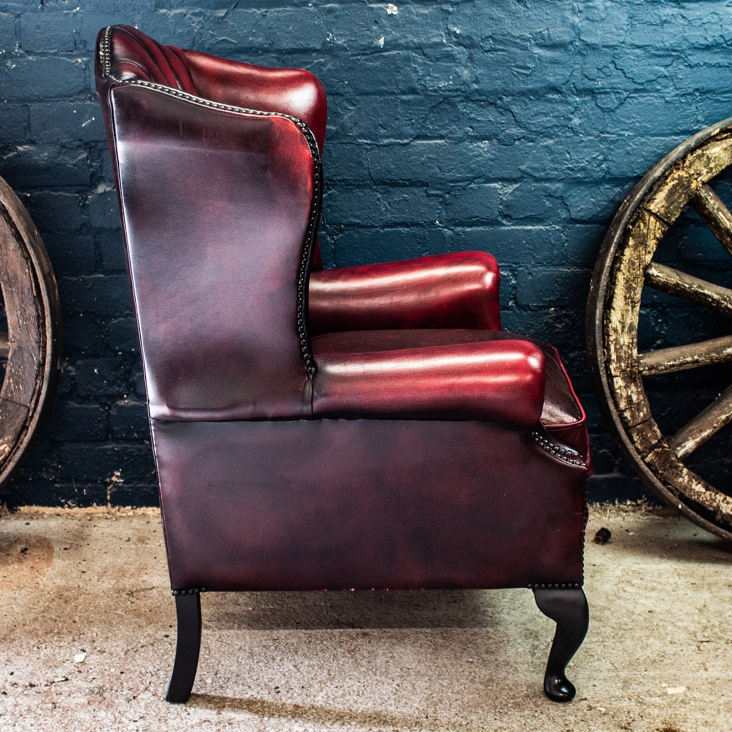 Oxblood Red Leather Chesterfield Wingback Armchair