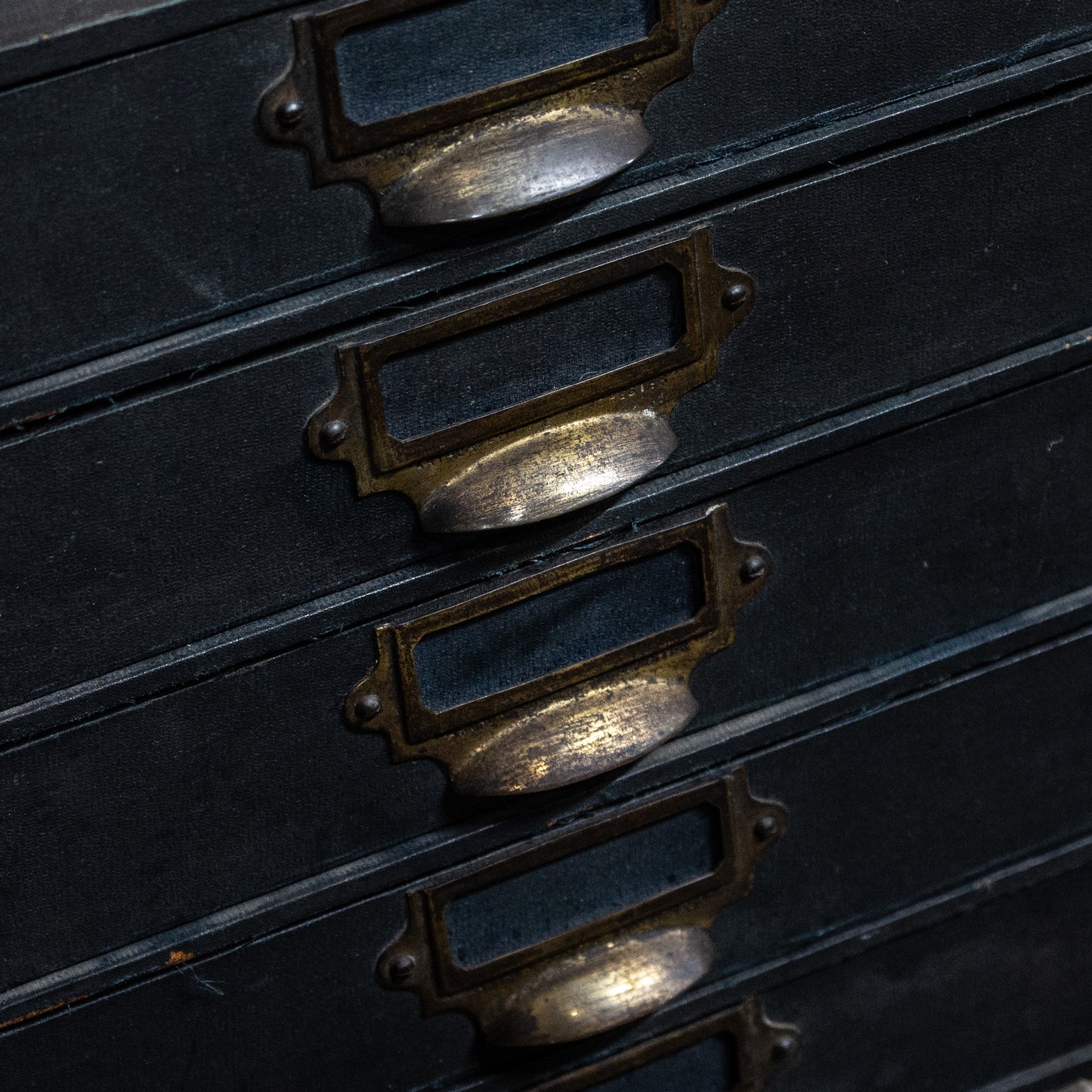 Vintage Blue Brass Handled Filing Cabinet Drawers