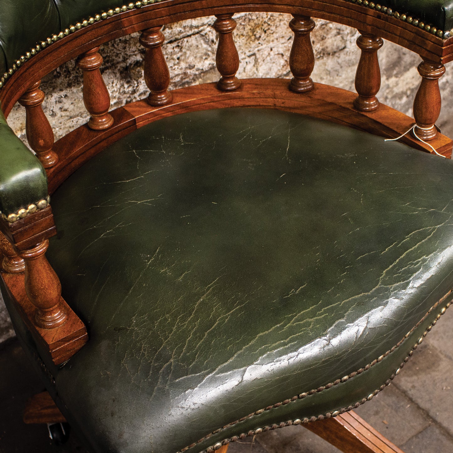 Vintage Green Leather Swivel Captains Chair