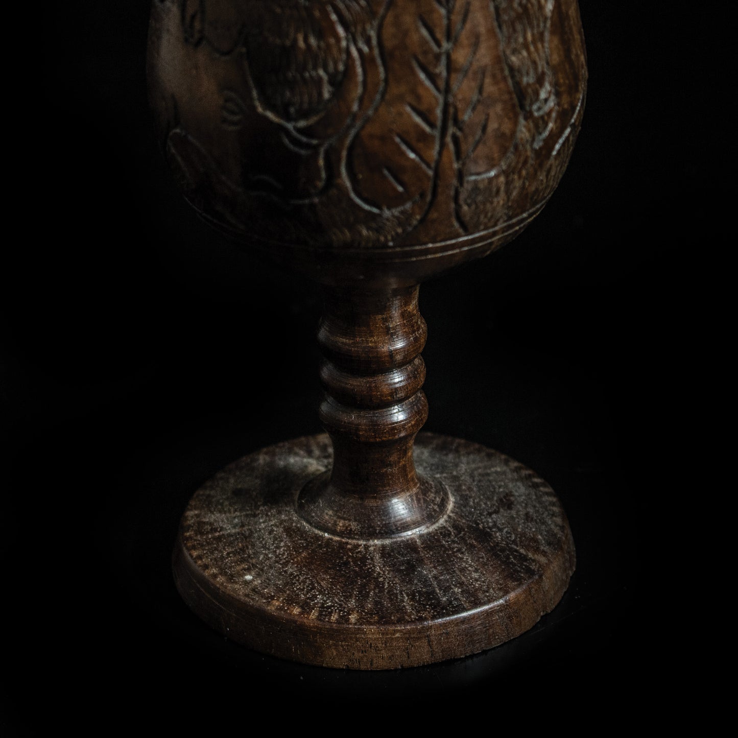 Vintage Handcarved Turned Solidwood African Elephant Rhino Goblet