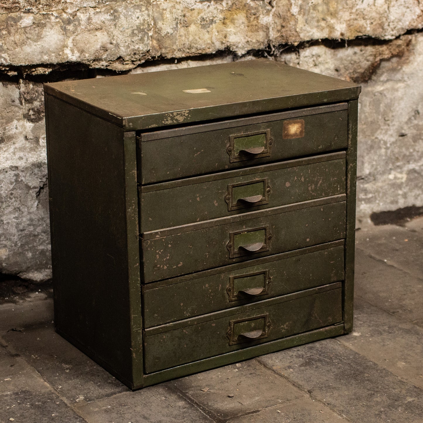 Vintage Green Metal Filing Cabinet Drawers