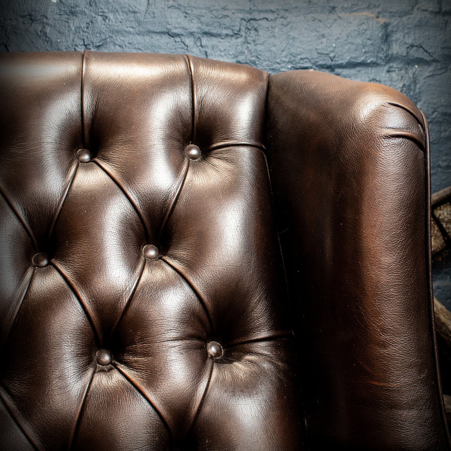 Brown Leather Vintage Chesterfield Style Wingback Armchair