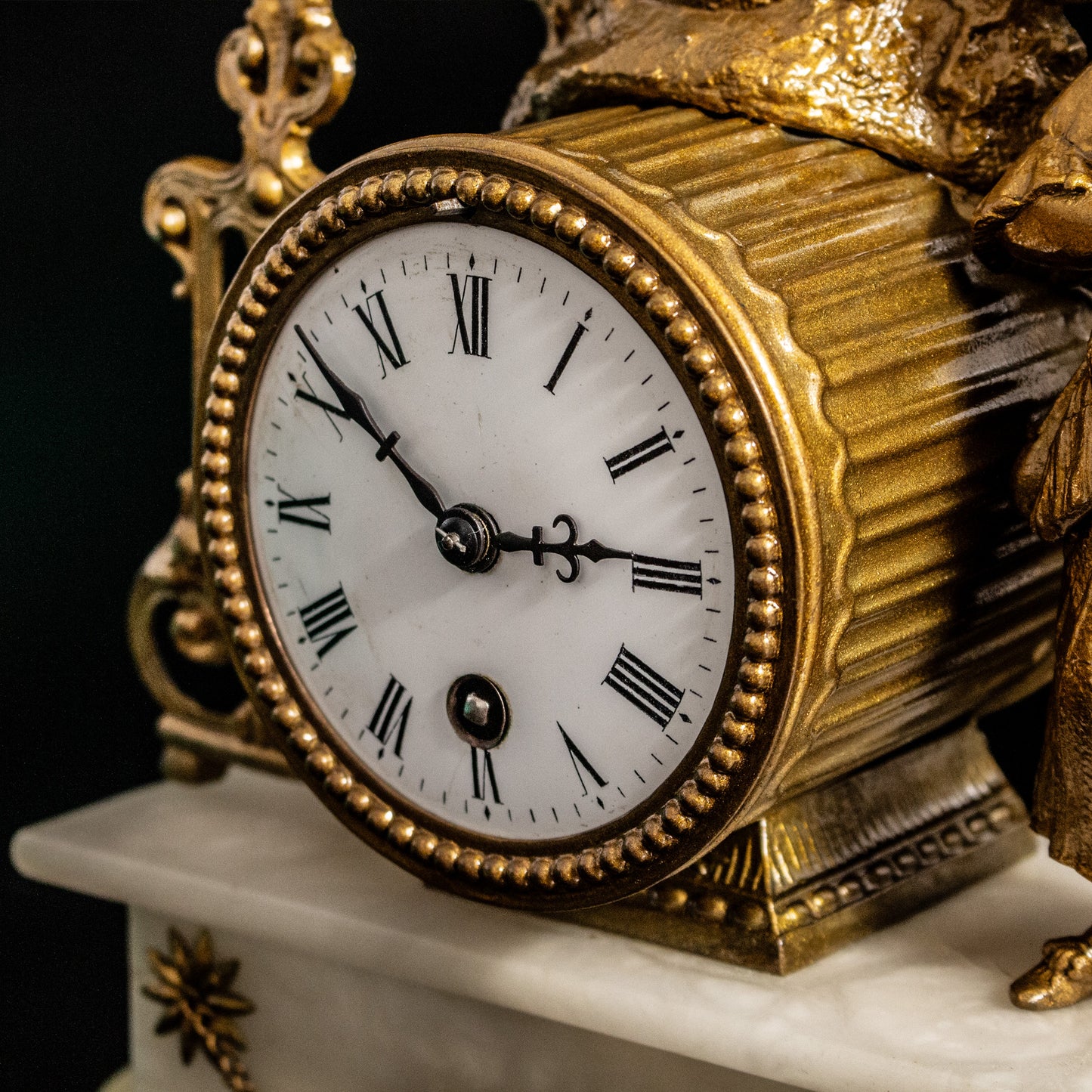Antique Vintage French Gilt Marble Mantel Clock