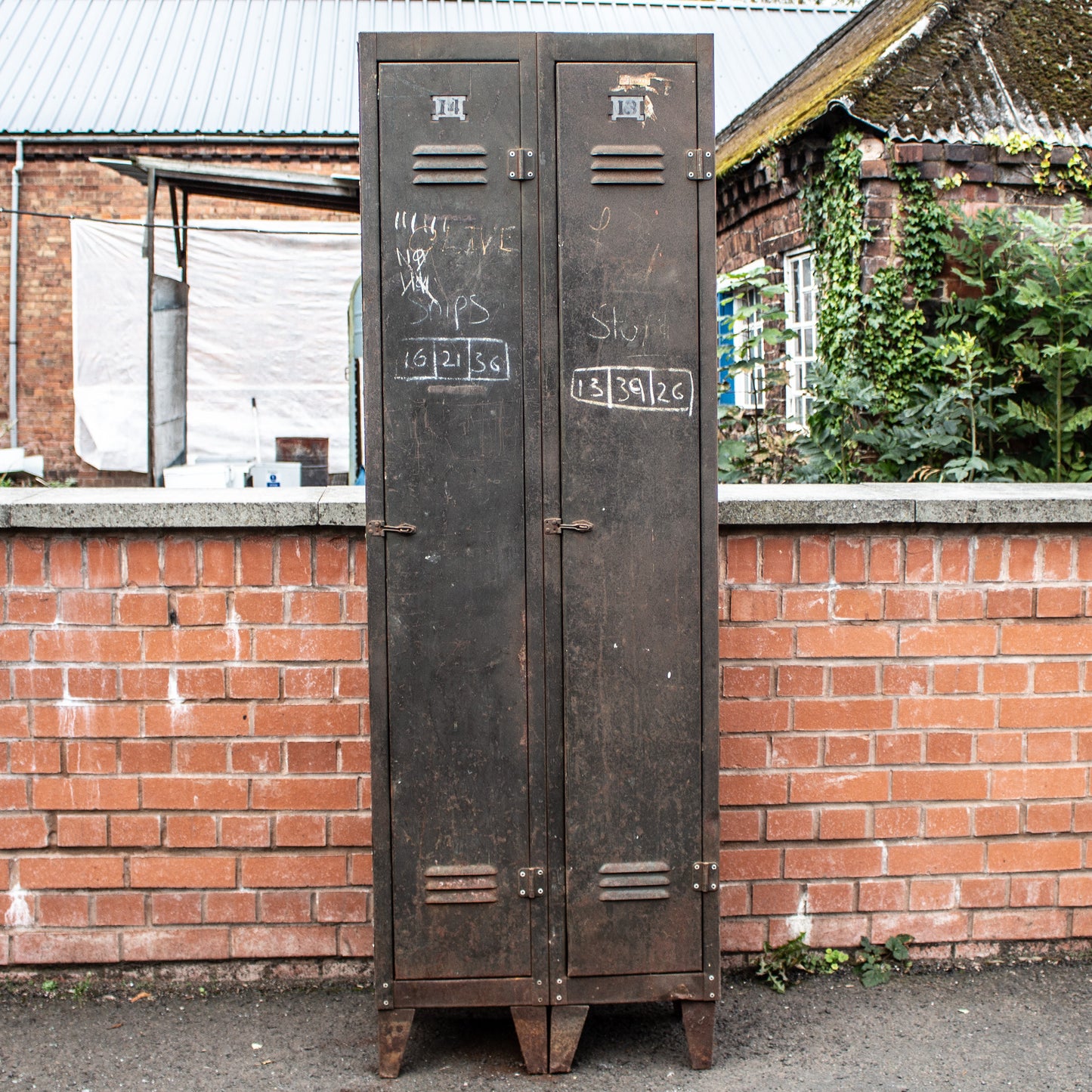 Vinatage Metal Factory Industrial Pair Of Lockers