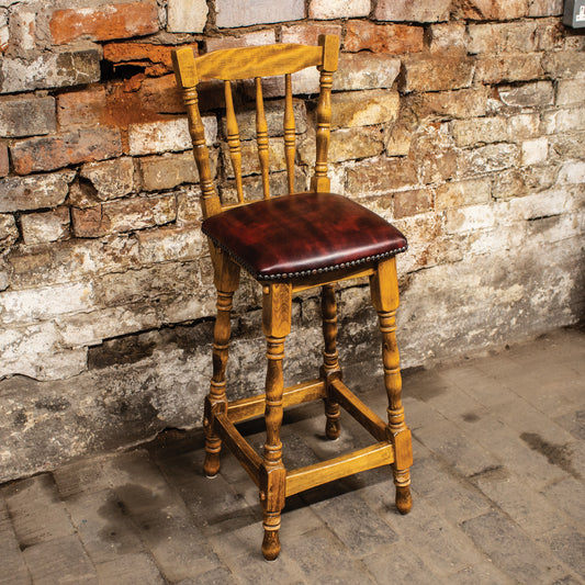 Vintage Oxblood Leather / Oak Bar Stool