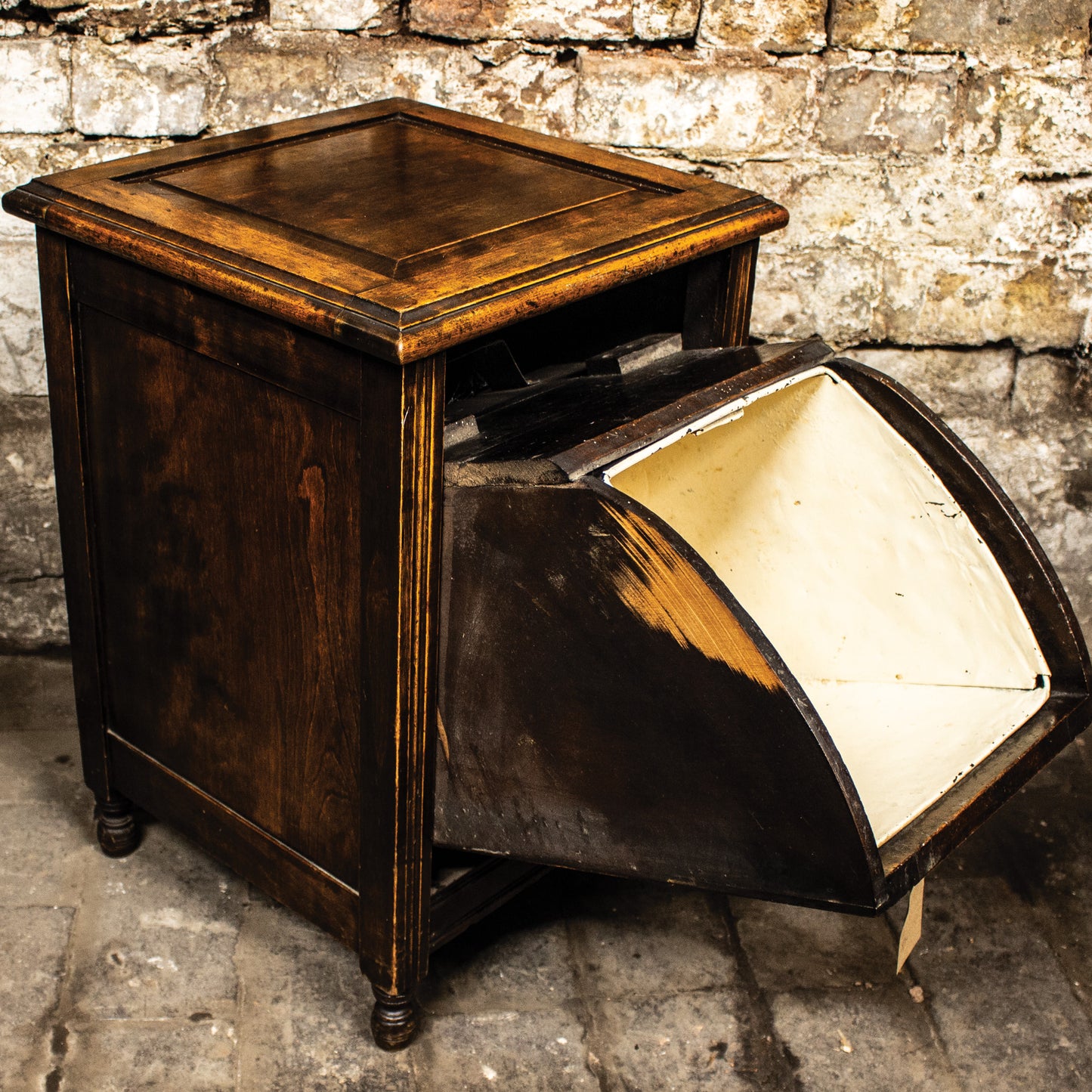 Antique Solid Oak Hand Carved Coal Scuttle With Liner