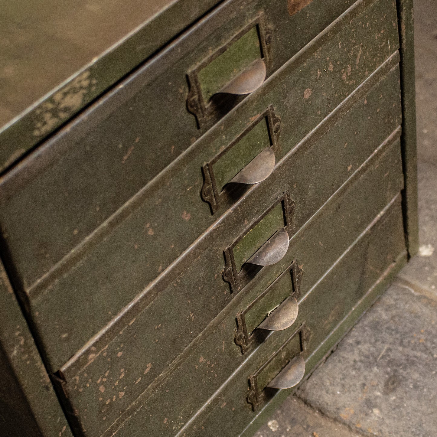 Vintage Green Metal Filing Cabinet Drawers