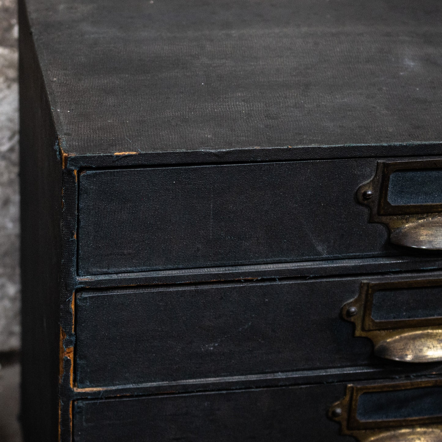 Vintage Blue Brass Handled Filing Cabinet Drawers