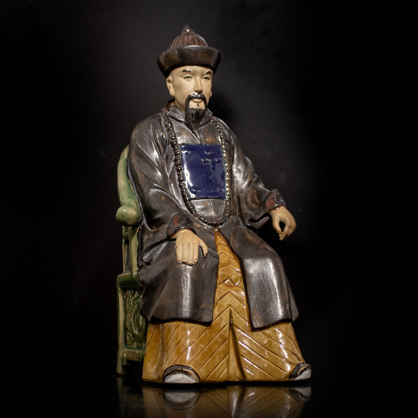 Vintage Asian Emperor Leader On Chair Ceramic Figurine Ornament
