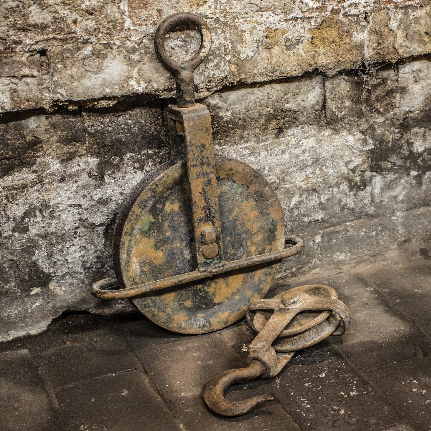 Vintage Industrial Metal Pulley & Hook