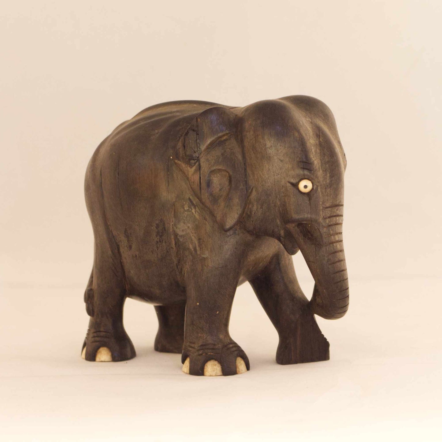 Vintage Solid Wood Hand Carved Small Elephant Ornament
