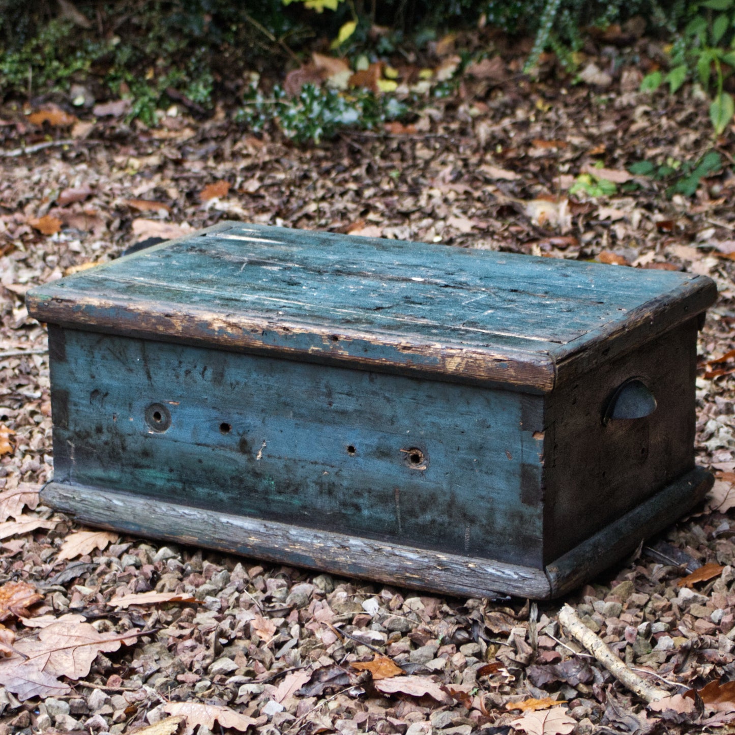 Antique Vintage Blue Painted Rustic Trunk