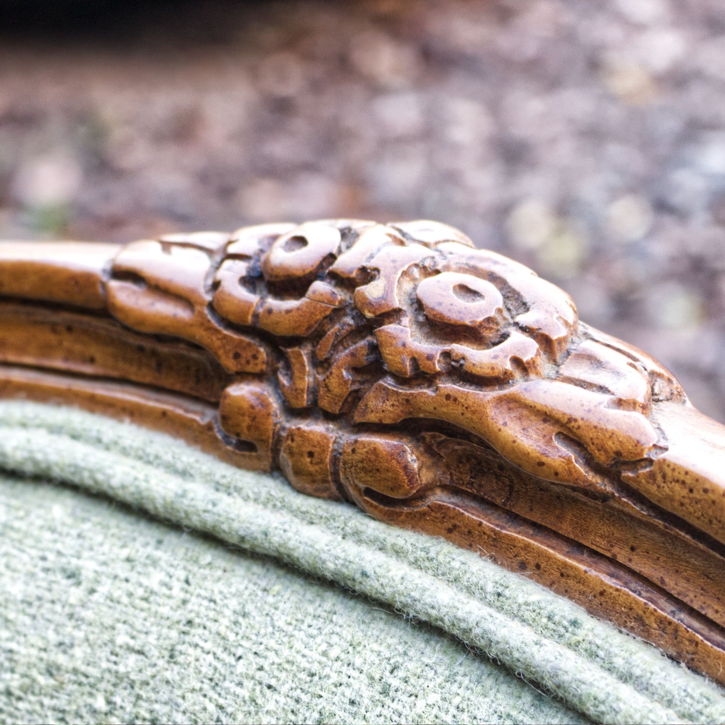 Vintage Louis XV French Style Open Armchair Carved Wood Yorkshire Tweed Fabric