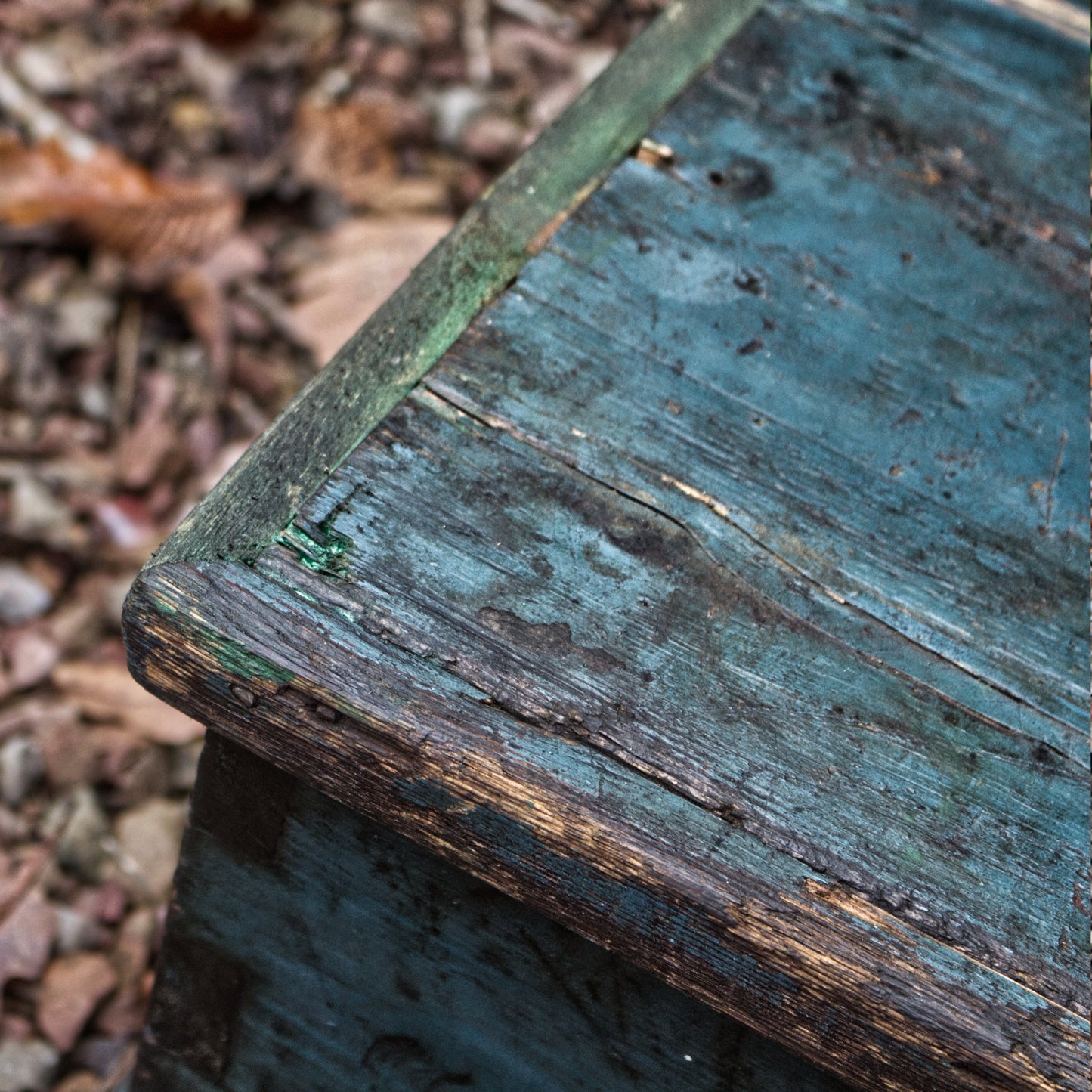 Antique Vintage Blue Painted Rustic Trunk