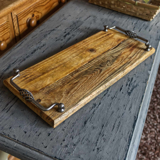 Handmade Reclaimed Rustic Style Wooden Serving Tray With Handles