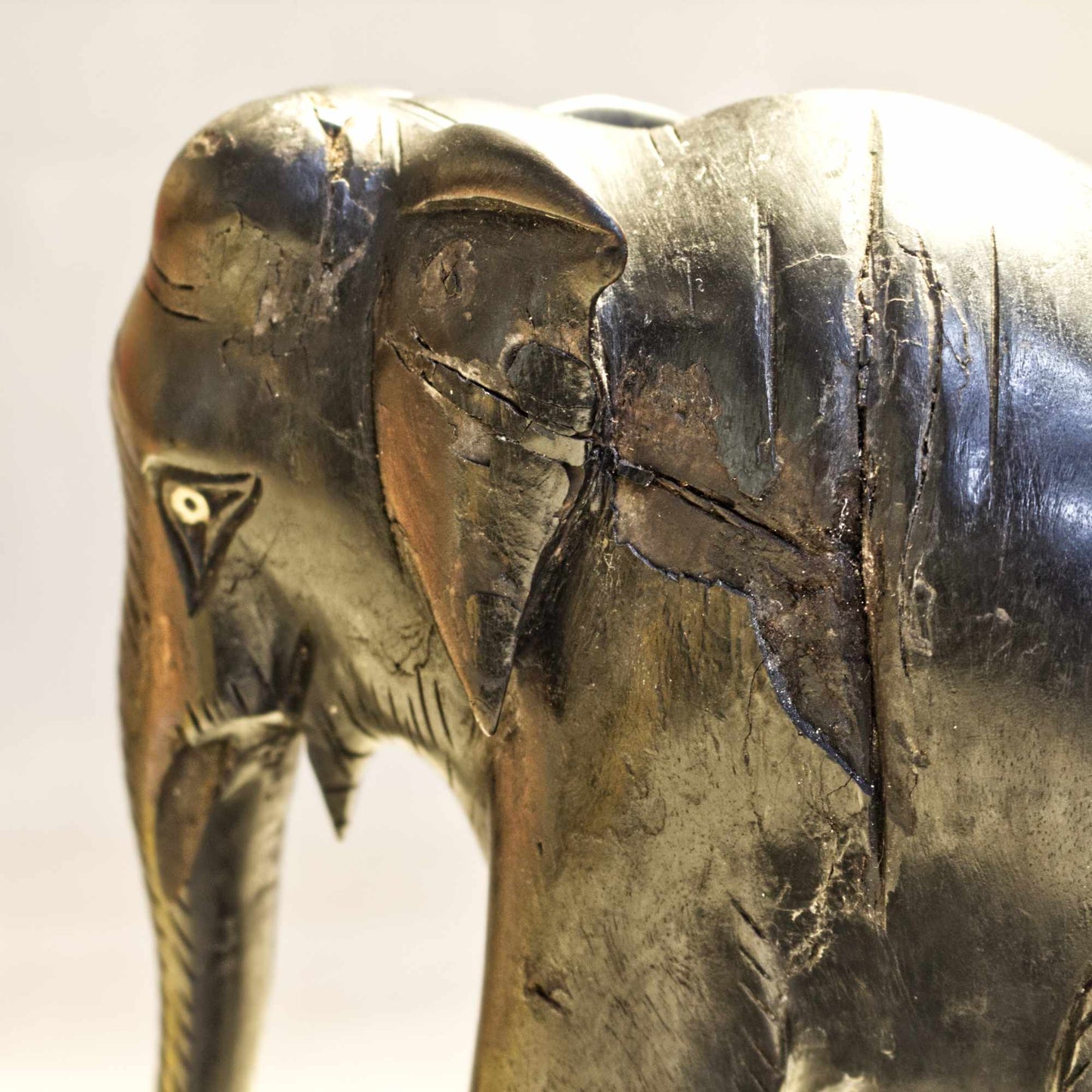 Vintage Ebony Solid Wood Hand Carved Elephant Ornament