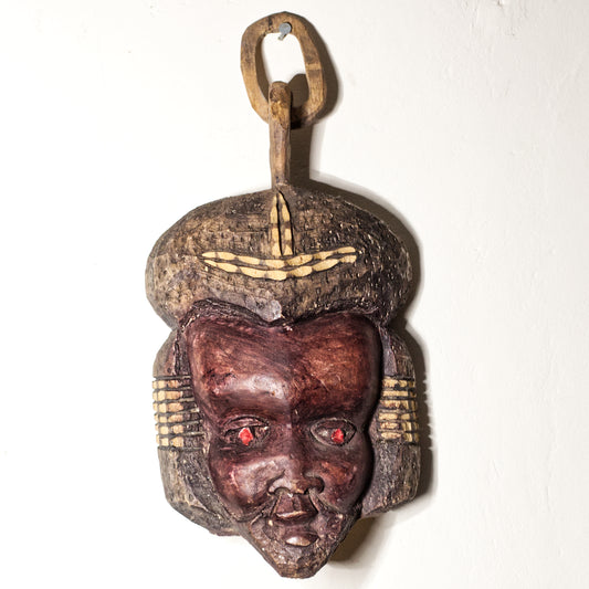 Vintage African Hand Carved Wooden Wall Hanging Mask