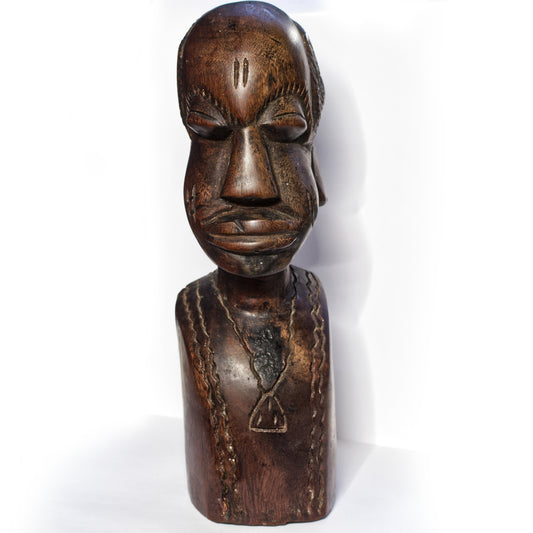 Vintage African Male Hand Carved Solid Wood Bust