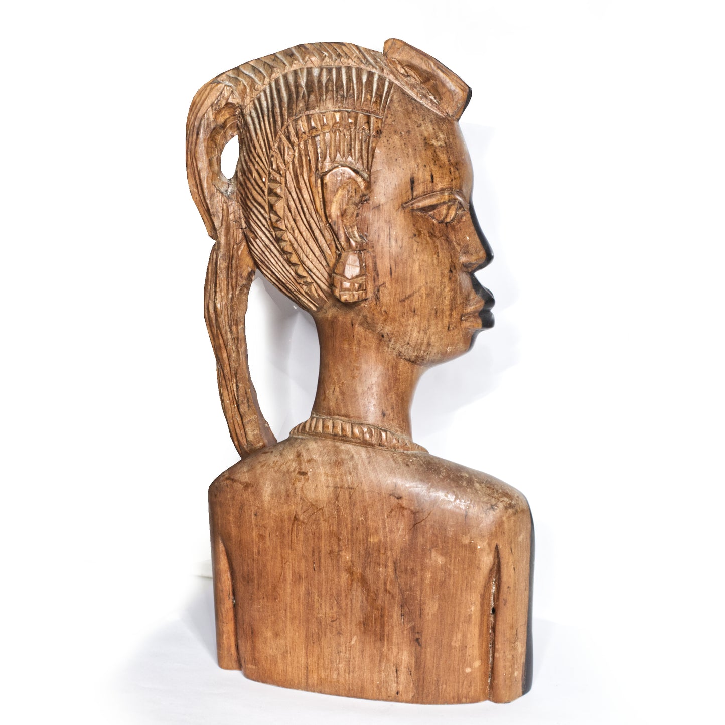Vintage African Female 2 Tone Ebony Hand Carved Head Bust