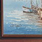 Vintage Original Signed Docked Boats Nautical Oil Painting
