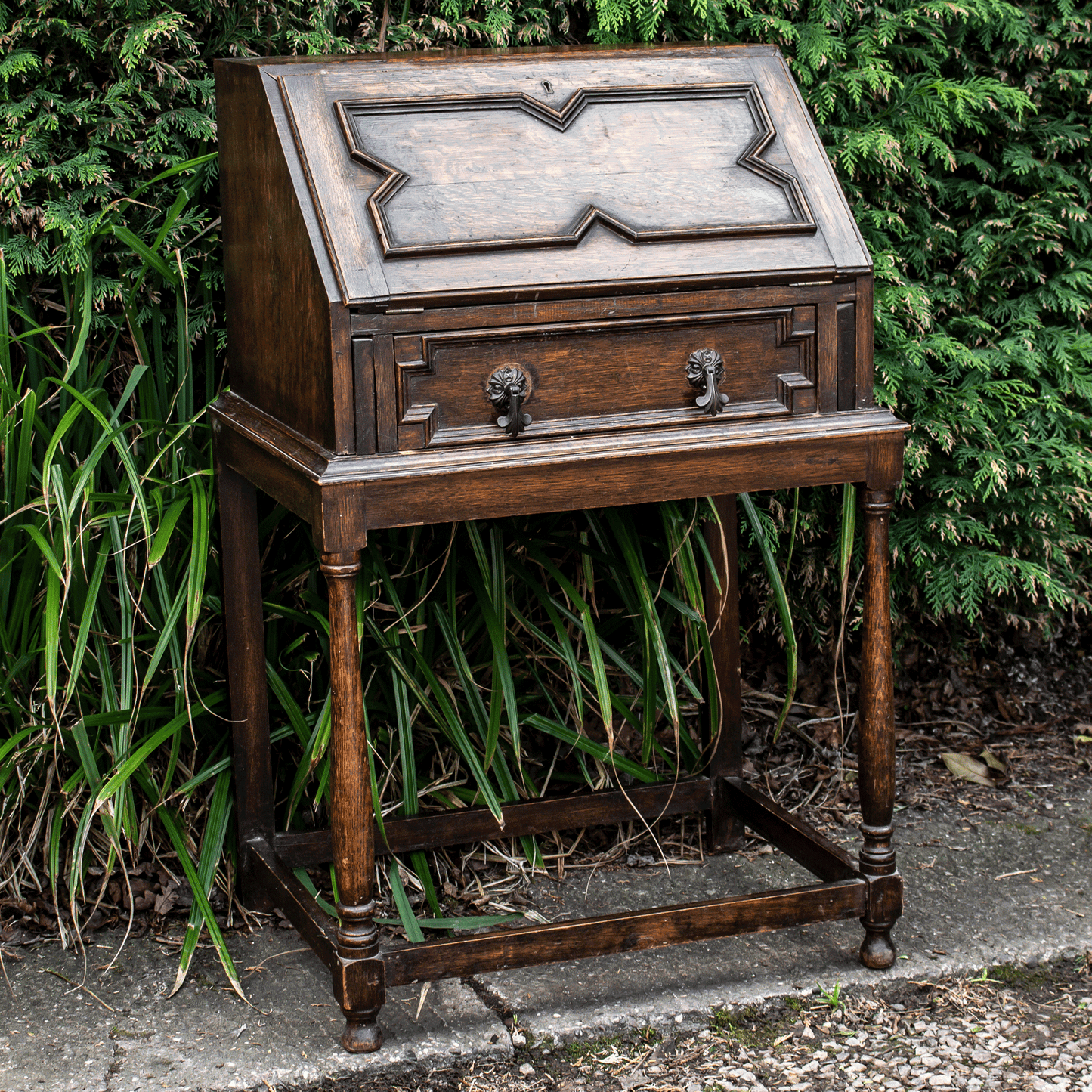 Vintage Antique 1850s Solid Wood English Bureau Writing Desk
