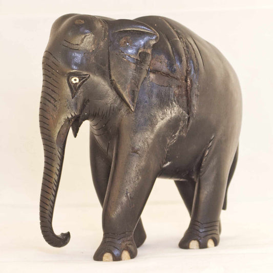 Vintage Ebony Solid Wood Hand Carved Elephant Ornament