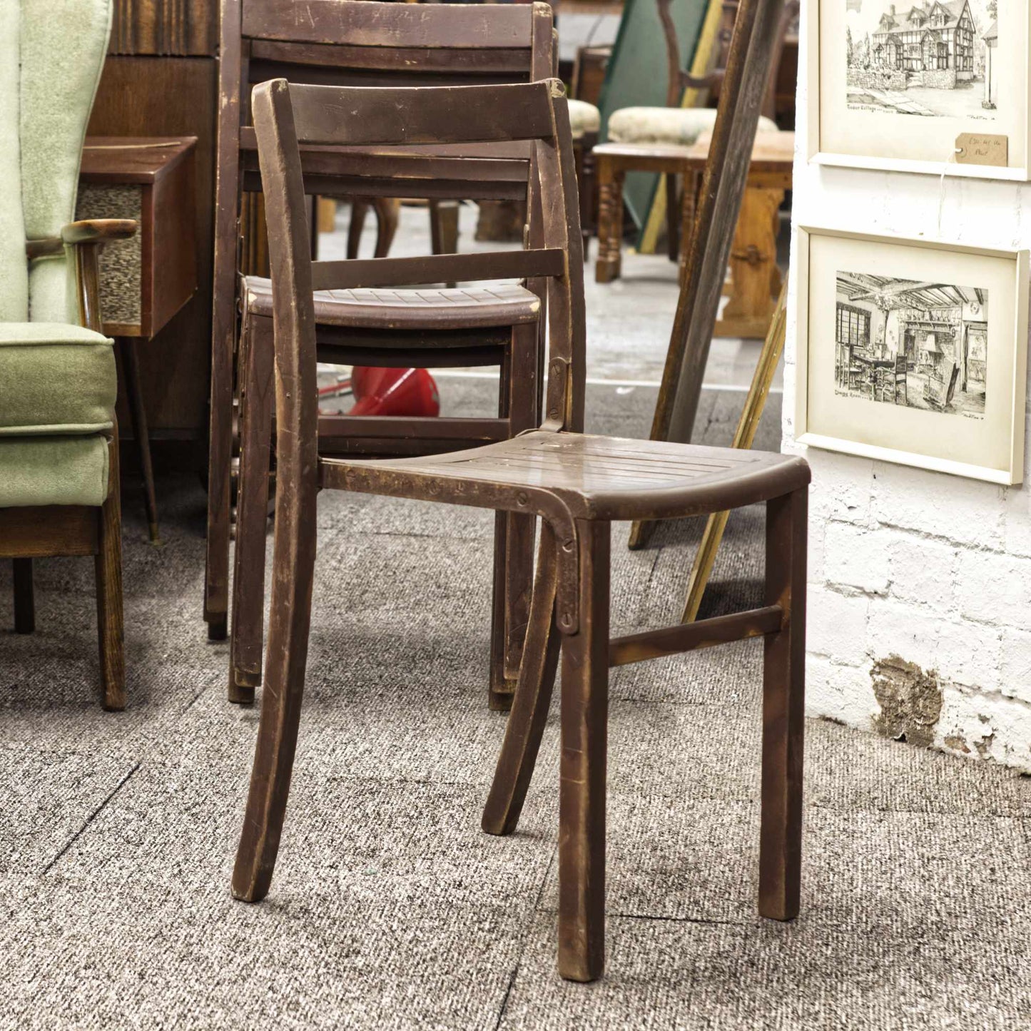 Vintage Set Of 4 1950s Utilitarian Stacking Chairs