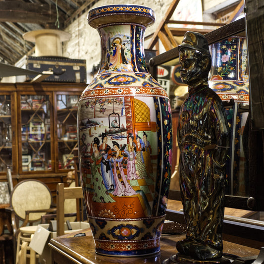 Vintage Large Hand Thrown Japanese Satsuma Style Hand Painted Vase