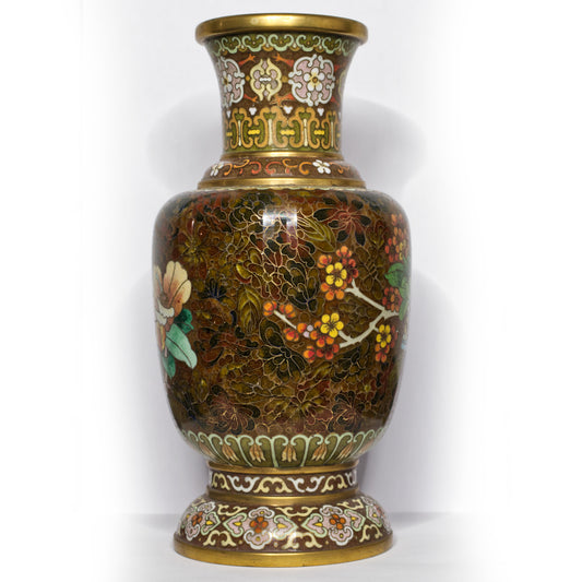 Vintage Small Chinese Beijing Cloisonné Floral Design Enamel Vase