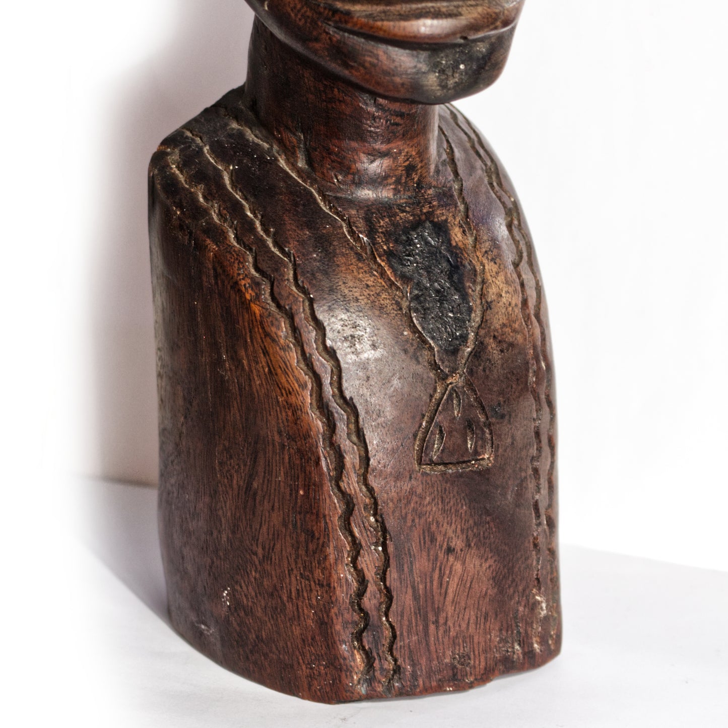 Vintage African Male Hand Carved Solid Wood Bust