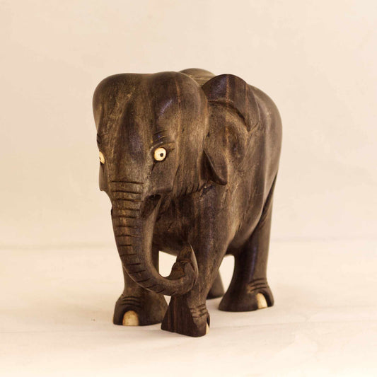 Vintage Solid Wood Hand Carved Small Elephant Ornament