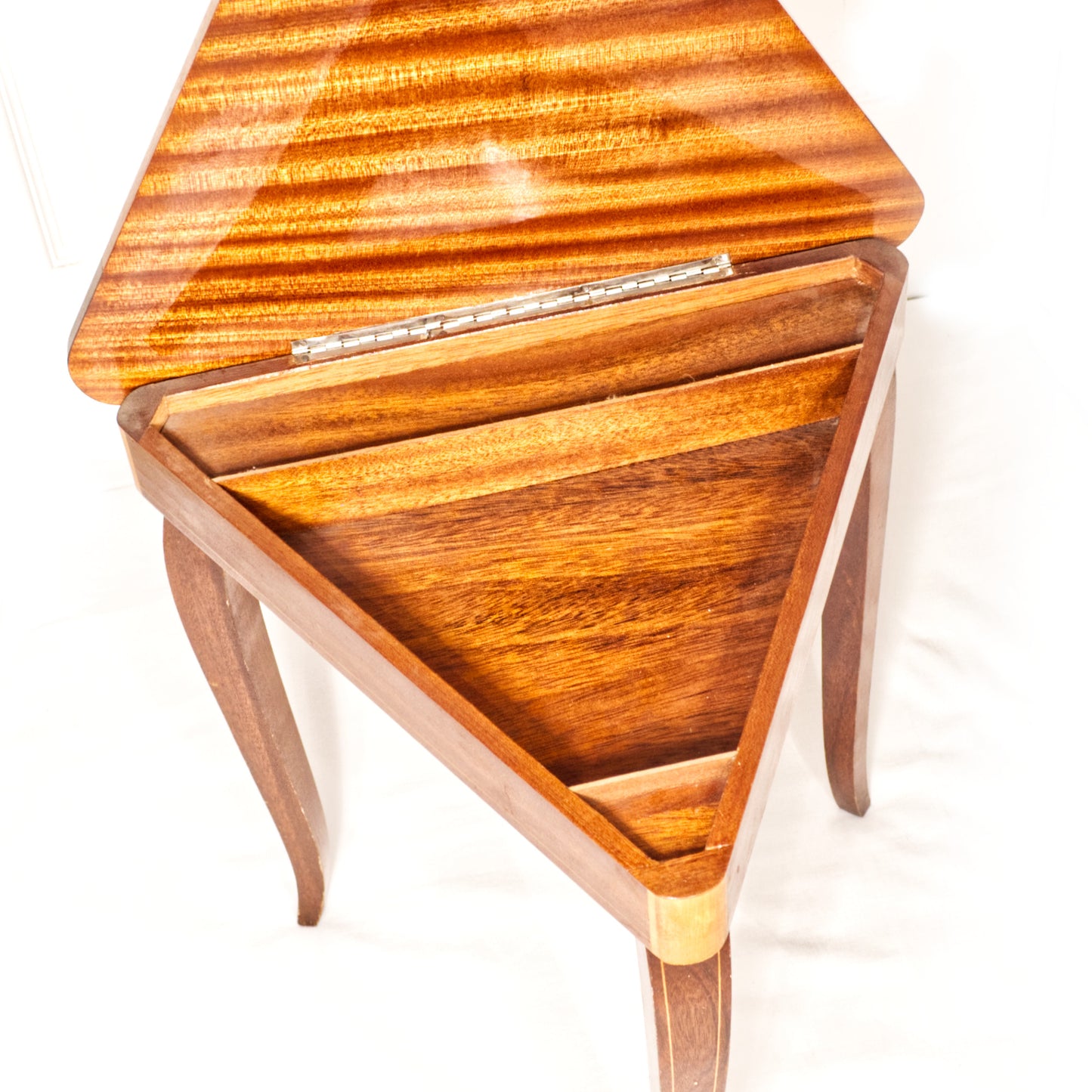 Vintage Italian Inlaid Triangle Wind Up Musical Table 1960s