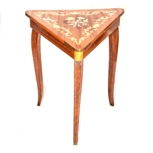 Vintage Italian Inlaid Triangle Wind Up Musical Table 1960s