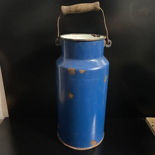 Vintage 1950s Mid Century Blue Enamel Churn